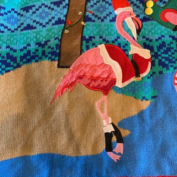 Flamingo Santa Ugly Christmas Sweater Florida Jolly Sweaters Womens LG READ - Picture 5 of 12